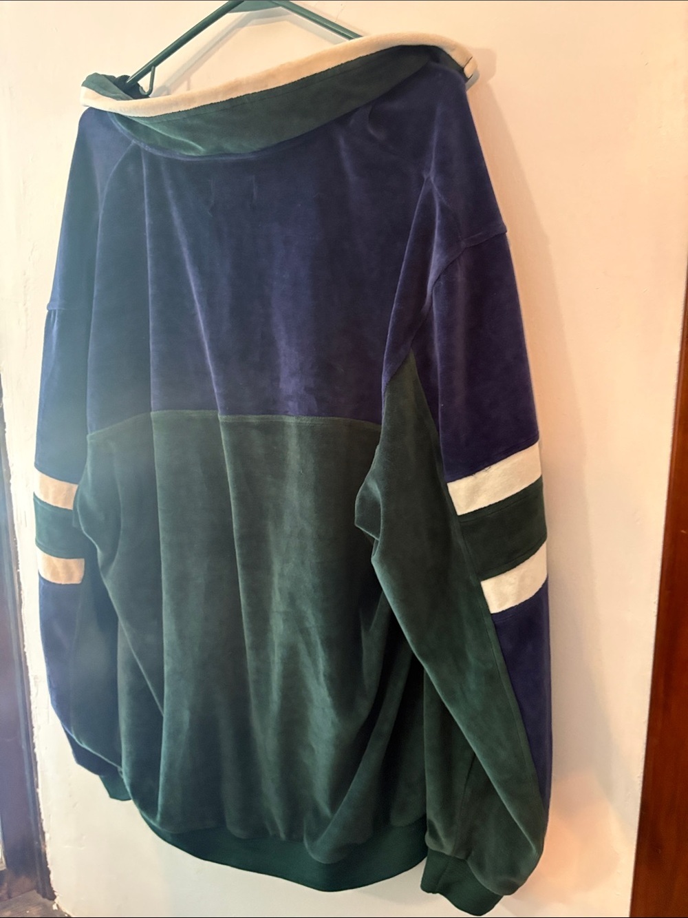 Billblass Green, Navy & Cream Velour Zip Jacket Hoodie - Picture 9 of 9